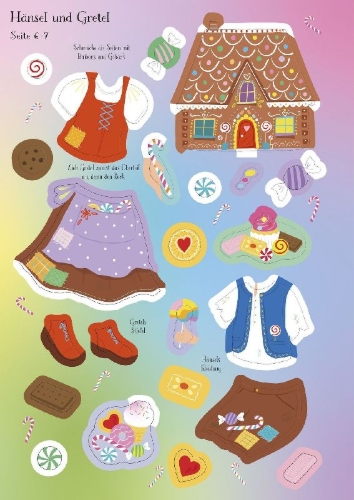 Buchcover und Innenansicht für das Buch: Mein erstes Anziehpuppen-Stickerbuch: Märchenfiguren