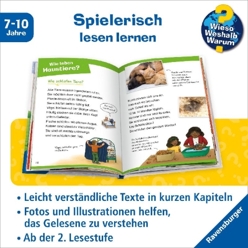 Buchcover und Innenansicht für das Buch: Wieso? Weshalb? Warum? Erstleser, Band 12 - Haustiere