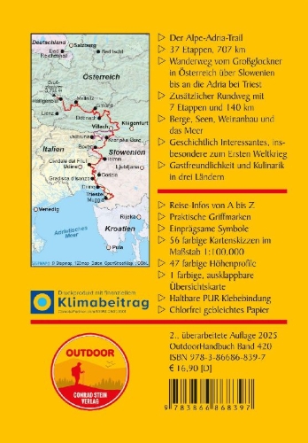Buchcover und Innenansicht für das Buch: Alpe-Adria-Trail vom Großglockner nach Muggia