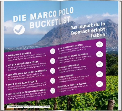 Buchcover und Innenansicht für das Buch: MARCO POLO Reiseführer Kapstadt, Winelands, Garden Route