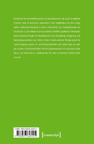 Buchcover und Innenansicht für das Buch: Dritte Orte kreativ-urbaner Milieus