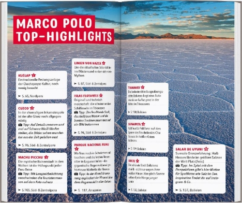 Buchcover und Innenansicht für das Buch: MARCO POLO Reiseführer Peru & Bolivien