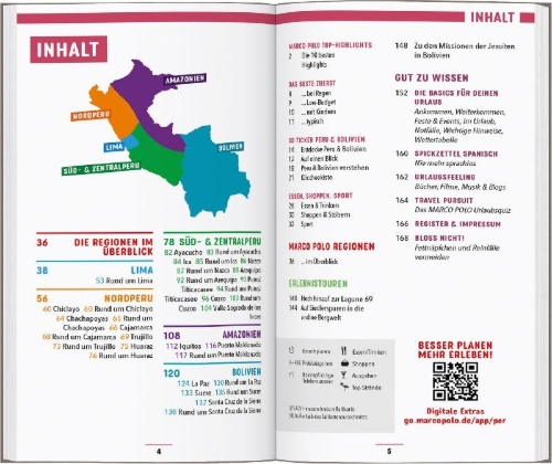 Buchcover und Innenansicht für das Buch: MARCO POLO Reiseführer Peru & Bolivien