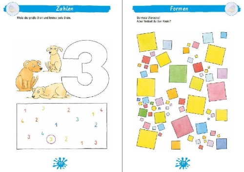Buchcover und Innenansicht für das Buch: Mein großes Kindergarten-Rätselbuch mit Rabe Linus - ab 4 Jahren
