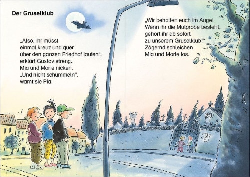 Buchcover und Innenansicht für das Buch: Leselöwen - Das Original - 7-Minuten-Geschichten zum Lesenlernen - Achtung, Gänsehaut-Gefahr!