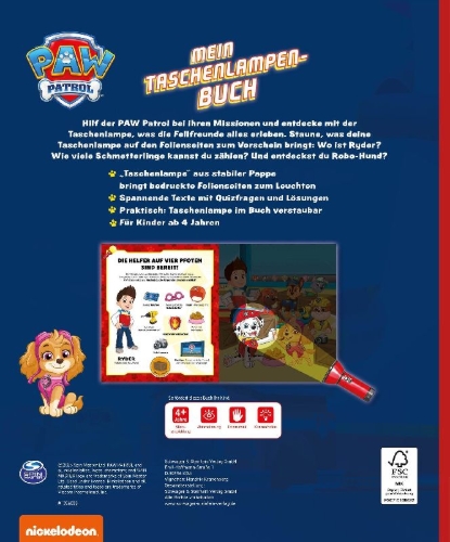 Buchcover und Innenansicht für das Buch: PAW Patrol Mein Taschenlampenbuch ab 4 Jahren