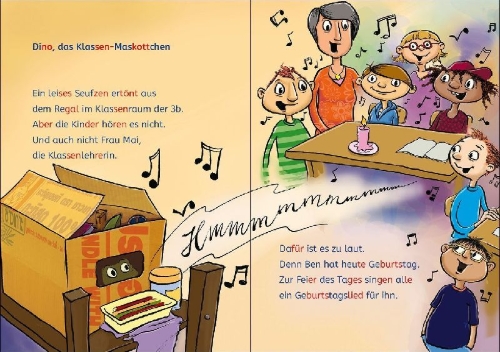 Buchcover und Innenansicht für das Buch: Leselöwen 2. Klasse - Drei Freunde retten die Schule