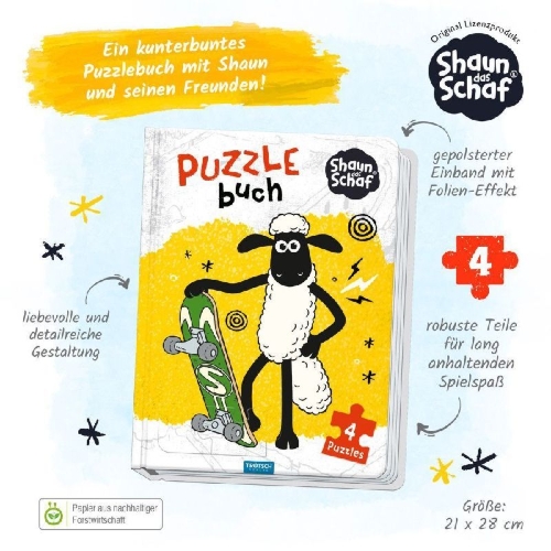 Buchcover und Innenansicht für das Buch: Trötsch Shaun das Schaf Puzzlebuch