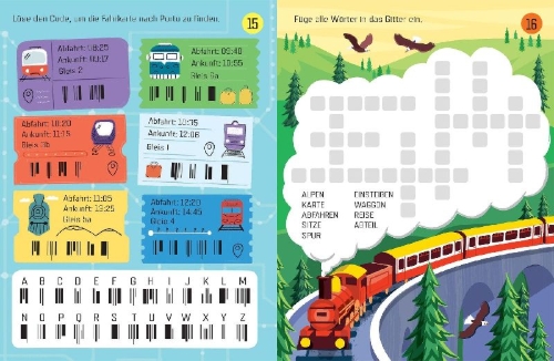 Buchcover und Innenansicht für das Buch: Usborne Minis: Rätsel für die Zugfahrt