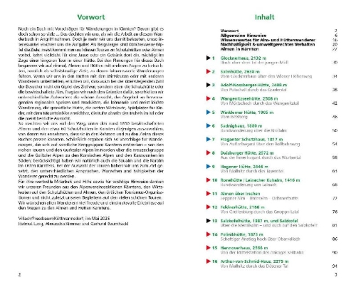 Buchcover und Innenansicht für das Buch: Wandern zu Almen und Hütten Kärnten