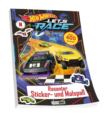 Buchcover und Innenansicht für das Buch: Hot Wheels(TM) Let's Race: Rasanter Sticker- und Malspaß
