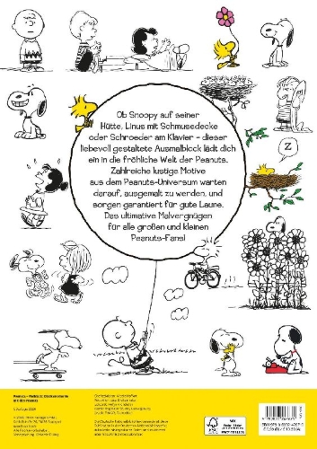 Buchcover und Innenansicht für das Buch: Peanuts: Malblock - Glücksmomente mit den Peanuts