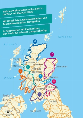 Buchcover und Innenansicht für das Buch: MARCO POLO Camper Guide Schottland