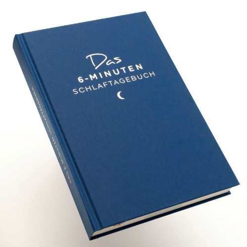 Buchcover und Innenansicht für das Buch: Das 6-Minuten-Schlaftagebuch