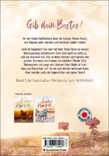 Buchcover und Innenansicht für das Buch: Golden Horses (Band 3) - Freundschaft im Herzen