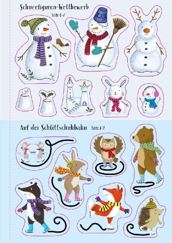 Buchcover und Innenansicht für das Buch: Meine glitzernde Stickerwelt: Winterzauber