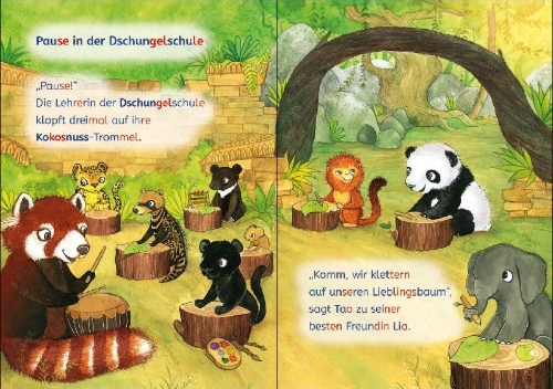 Buchcover und Innenansicht für das Buch: Leselöwen 1. Klasse - Ein Panda in der Dschungelschule