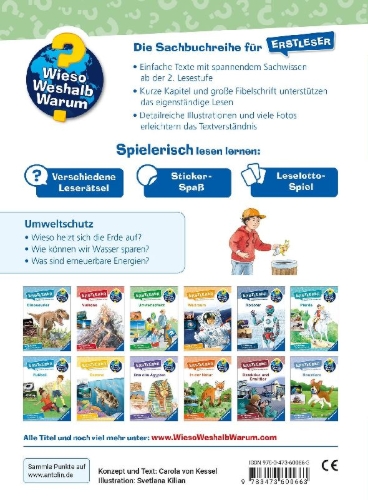 Buchcover und Innenansicht für das Buch: Wieso? Weshalb? Warum? Erstleser, Band 13 - Umweltschutz