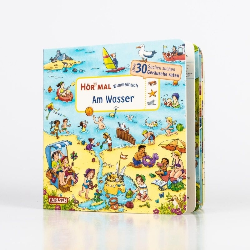 Buchcover und Innenansicht für das Buch: Hör mal (Soundbuch): Wimmelbuch: Am Wasser