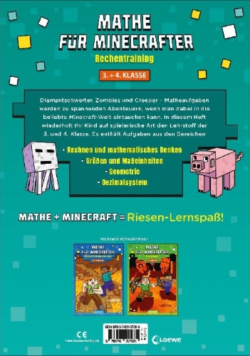 Buchcover und Innenansicht für das Buch: Math Fun for Minecrafters: Grades 3 and 4