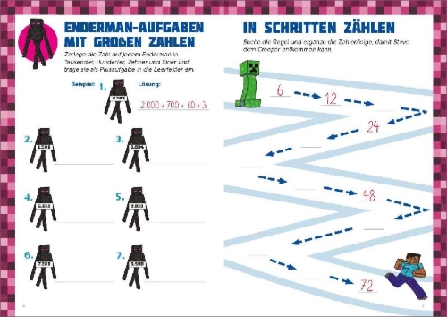 Buchcover und Innenansicht für das Buch: Math Fun for Minecrafters: Grades 3 and 4