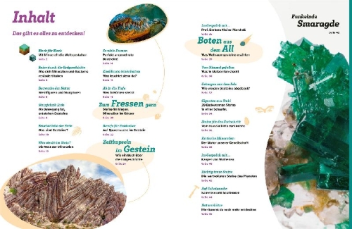 Buchcover und Innenansicht für das Buch: WAS IST WAS Mineralien und Gesteine. Schätze der Natur