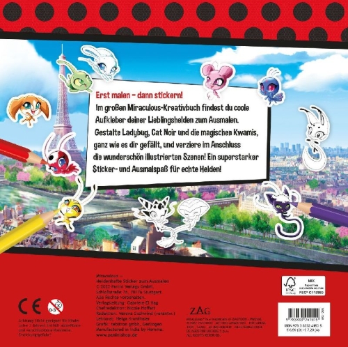 Buchcover und Innenansicht für das Buch: Miraculous: Heldenhafte Sticker zum Ausmalen