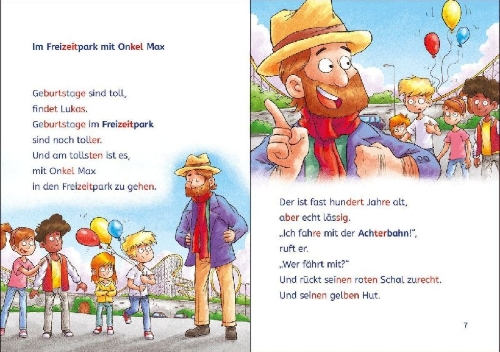 Buchcover und Innenansicht für das Buch: Leselöwen 2. Klasse - Alarm! Diebe im Freizeitpark!