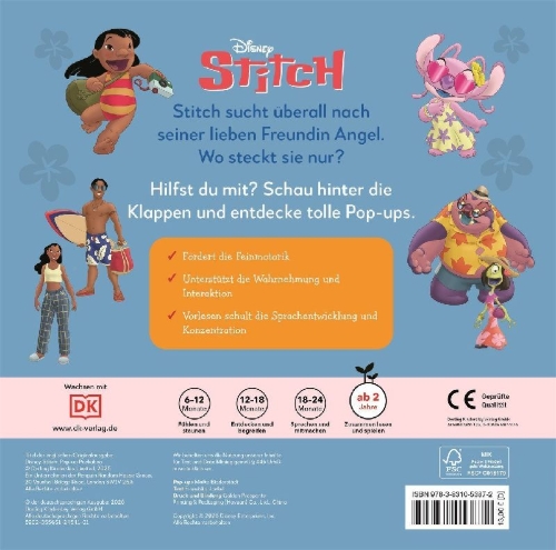 Buchcover und Innenansicht für das Buch: Mein Pop-up-Buch zum Staunen. Disney Stitch