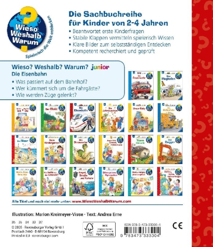 Buchcover und Innenansicht für das Buch: Wieso? Weshalb? Warum? junior, Band 9: Die Eisenbahn