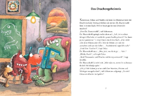 Buchcover und Innenansicht für das Buch: Alles klar! Der kleine Drache Kokosnuss erforscht die Dinosaurier