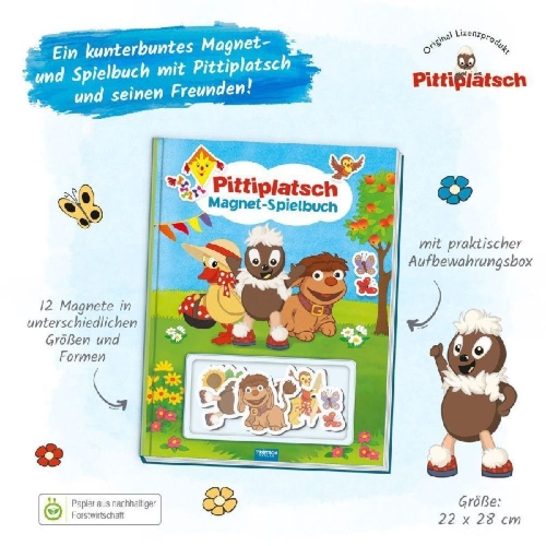 Buchcover und Innenansicht für das Buch: Trötsch Unser Sandmännchen Magnet-Spielbuch Pittiplatsch Pappenbuch mit Magneten