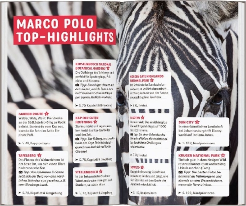Buchcover und Innenansicht für das Buch: MARCO POLO Reiseführer Südafrika