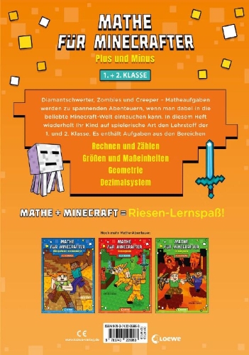 Buchcover und Innenansicht für das Buch: Math for Minecrafters: Adventures in Addition and Substraction