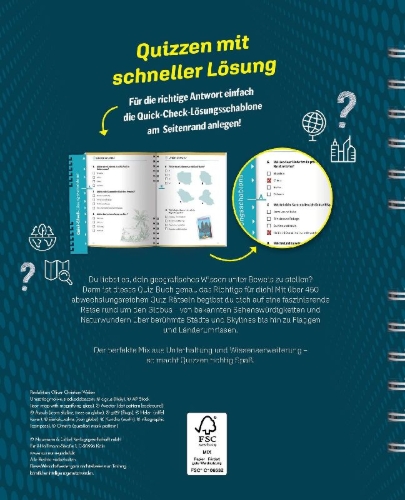 Buchcover und Innenansicht für das Buch: Quizbuch mit Lösungsschablone Geografie