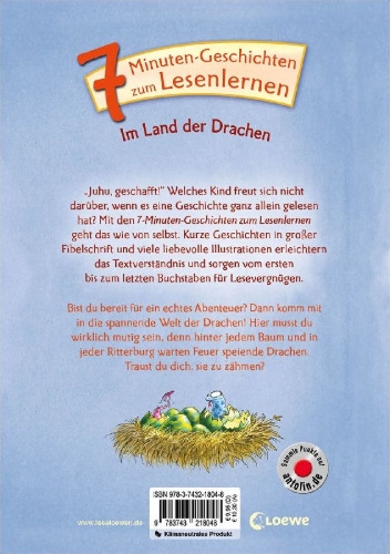 Buchcover und Innenansicht für das Buch: 7-Minuten-Geschichten zum Lesenlernen - Im Land der Drachen