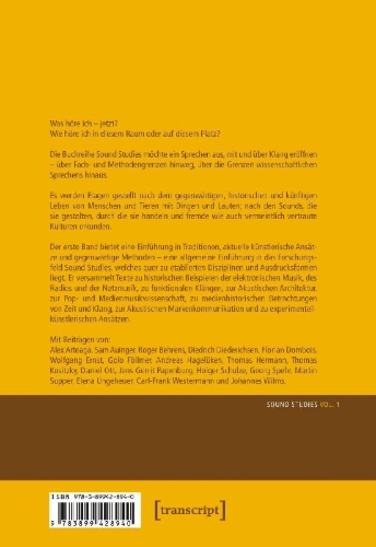 Buchcover und Innenansicht für das Buch: Sound Studies: Traditionen - Methoden - Desiderate