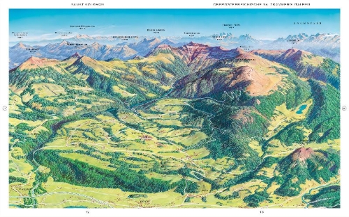 Buchcover und Innenansicht für das Buch: Alpen. Die Kunst der Panoramakarte