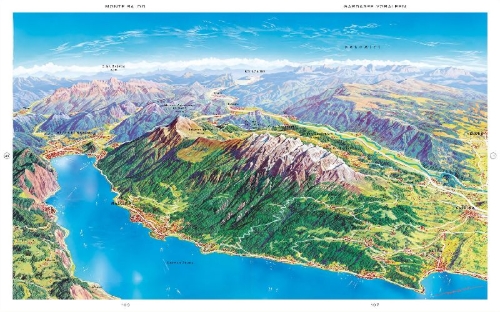 Buchcover und Innenansicht für das Buch: Alpen. Die Kunst der Panoramakarte