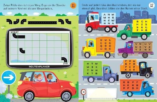 Buchcover und Innenansicht für das Buch: Usborne Minis: Rätsel für die Autofahrt