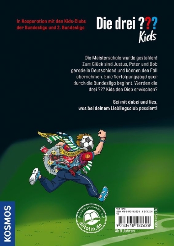 Buchcover und Innenansicht für das Buch: Die drei ??? Kids, Bundesliga-Alarm