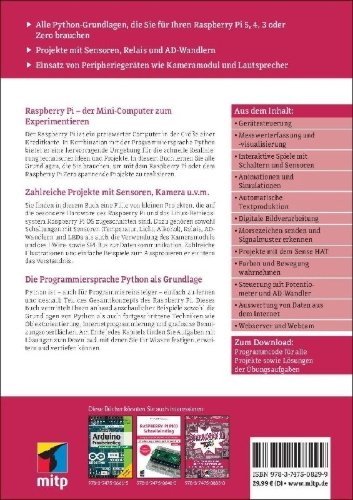 Buchcover und Innenansicht für das Buch: Raspberry Pi programmieren mit Python
