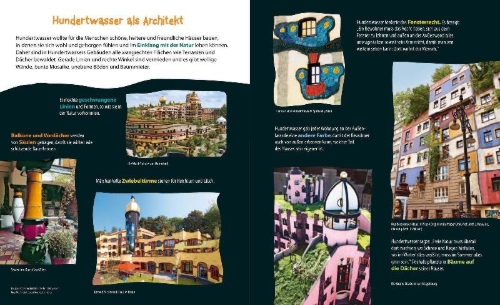Buchcover und Innenansicht für das Buch: Hundertwasser - Bau dir deine Stadt!