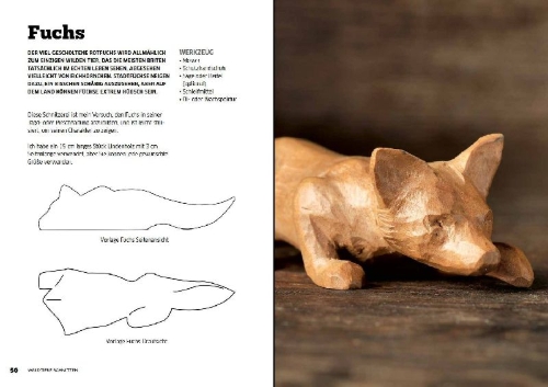 Buchcover und Innenansicht für das Buch: Waldtiere schnitzen