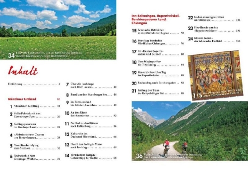 Buchcover und Innenansicht für das Buch: Das Radlbuch Oberbayern