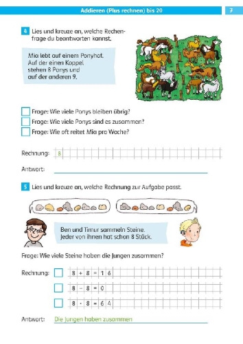 Buchcover und Innenansicht für das Buch: Die Mathe-Helden Rechengeschichten und Textaufgaben 2. Klasse. Mathematik in der Grundschule