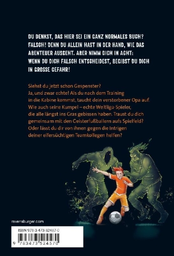Buchcover und Innenansicht für das Buch: Das Fußball-Geisterspiel der 1000 Gefahren