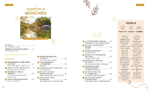 Buchcover und Innenansicht für das Buch: Auszeiten für die Seele in und um München