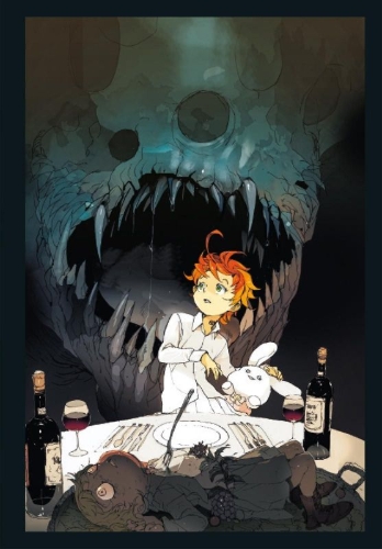 Buchcover und Innenansicht für das Buch: Yakusoku no Neverland ART BOOK WORLD