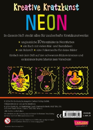 Buchcover und Innenansicht für das Buch: Kratzbilder für Kinder: Kreative Kratzkunst: Neon